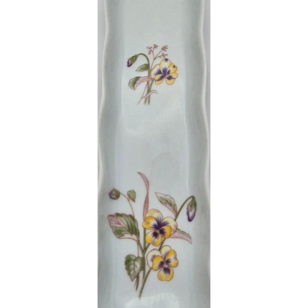 Rochard Limoges France Porcelain Tray‎ Trinket Olive Yellow Pansy Floral Scallop